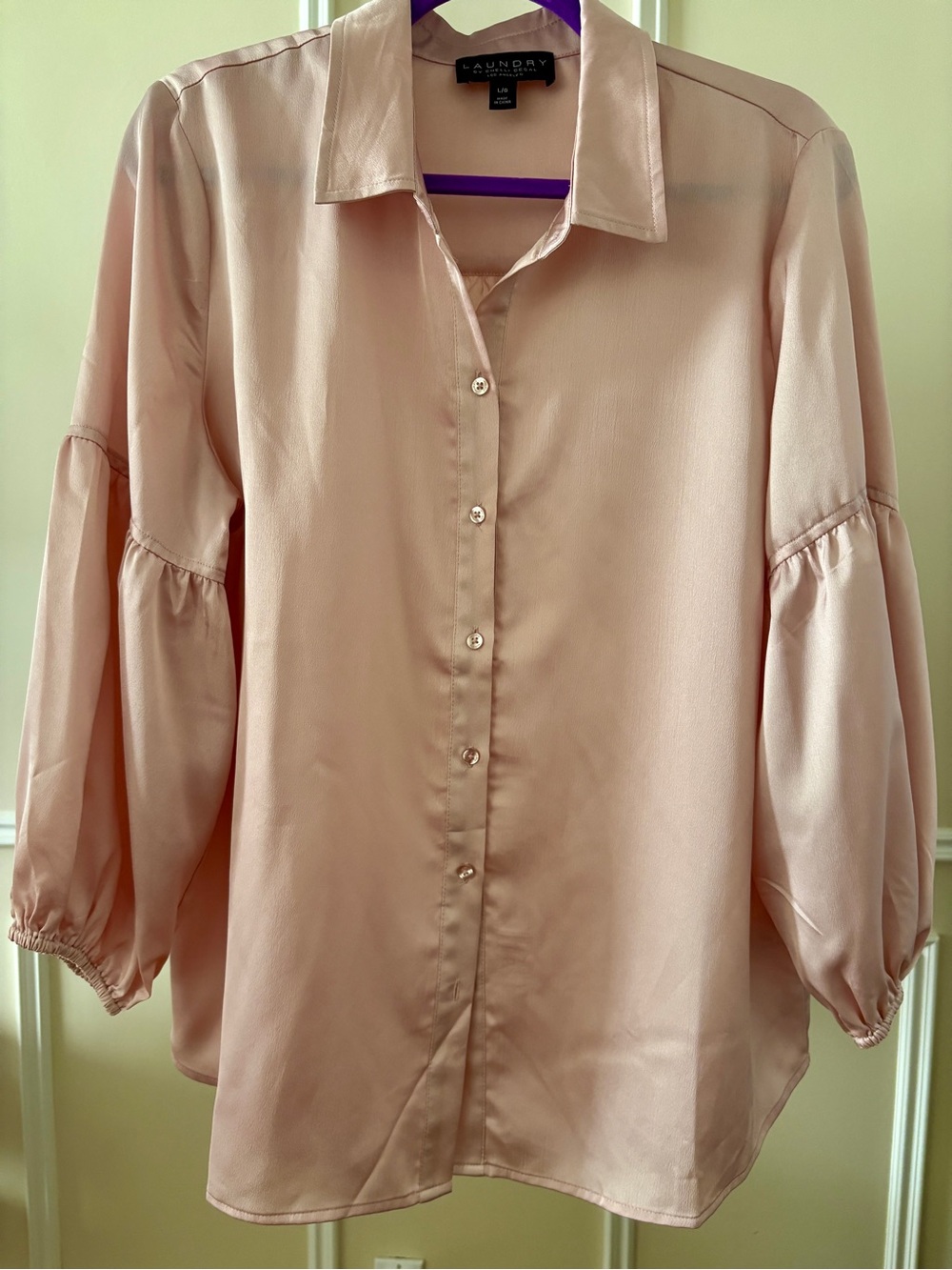 Laundry By Shelli Segal Blush Pink Button-Front Puff Sleeve Shirt